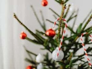 Kerstboom met zuurstokken erin