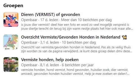 Een aantal Facebook-groepen voor vermiste honden